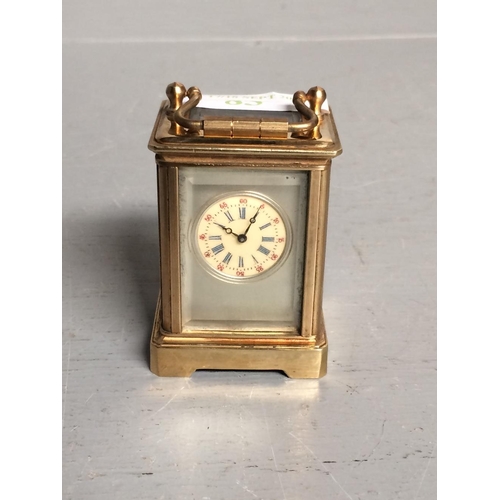 83 - Miniature carriage clock with enamelled panels 5.8 cm