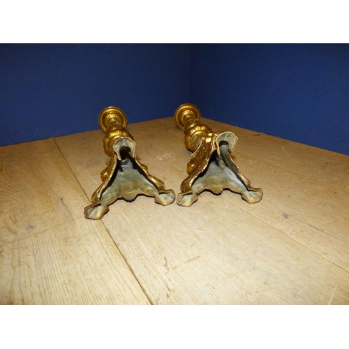 103 - Pair of gilded prickett candle stands, 60cmH