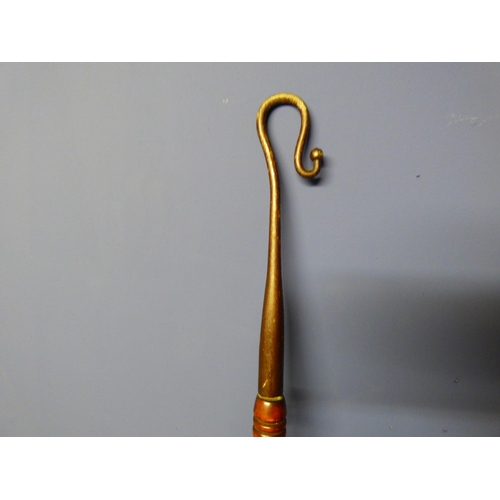 106 - Vintage iron crook with slender turned beech handle/staff