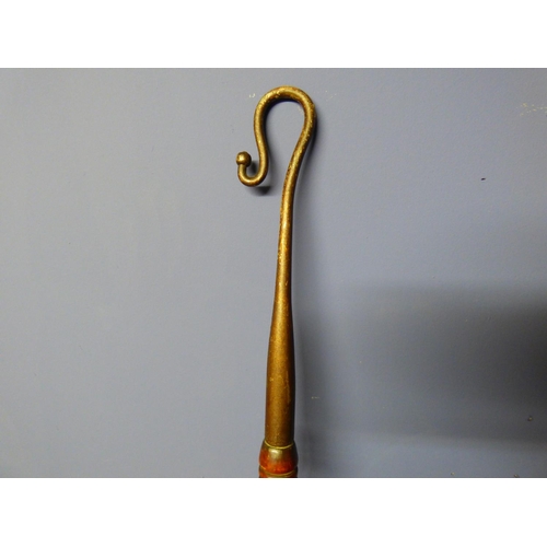 106 - Vintage iron crook with slender turned beech handle/staff