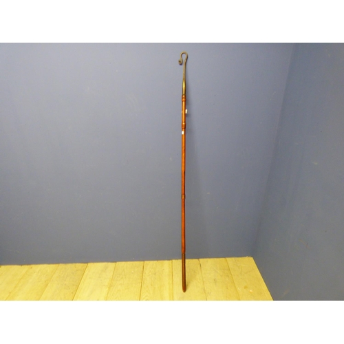 106 - Vintage iron crook with slender turned beech handle/staff