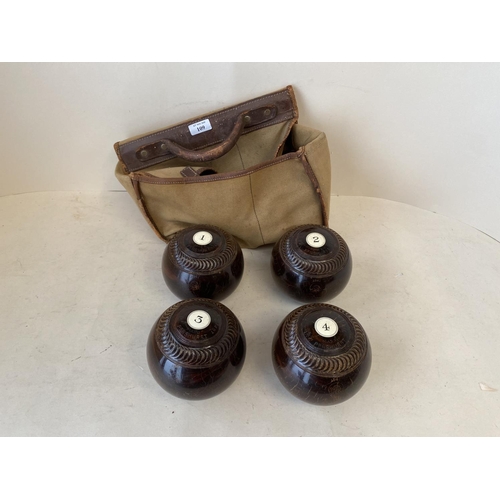 109 - Set of Bowling wood in original canvas bag, makers name Taylor Rolph Co Penhurst