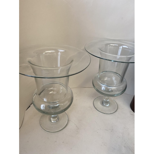 24 - Pair of large glass vases, qty of glass candle holders, glass plates, large qty of tea light holders... 