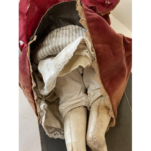 34 - Vintage doll -  porcelain head, leather legs, and period dress (condition - some general wear - see ... 