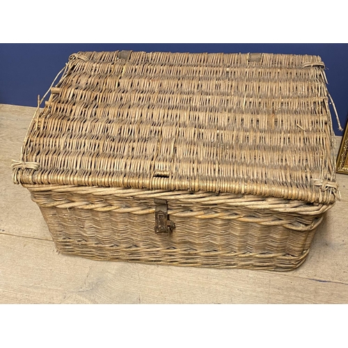 372 - Old wicker laundry basket, worn