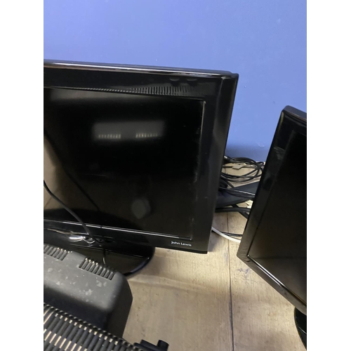 46 - 1 old vintage TV, and 2 flat screen TVs, Humax Freeview box & DVD player (can't guarantee working or... 