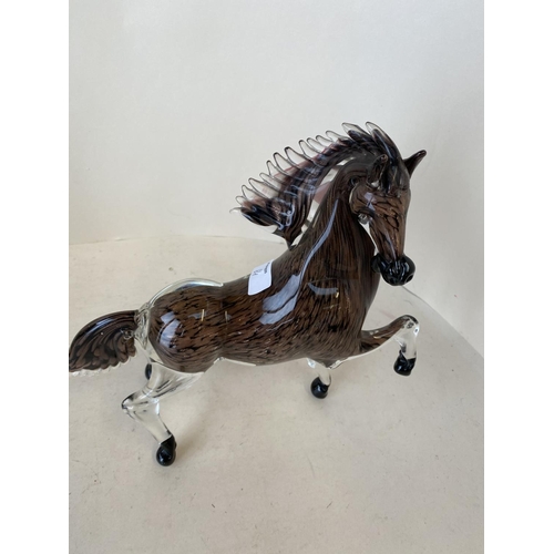 64 - Qty of ceramics & glass to include glass model of a prancing horse and Italian Murano spaghetti cats... 