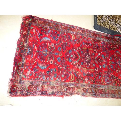 725 - Old traditional red ground Turkey runner with all over stylised pattern.  500 x 94.  Condition  seve... 