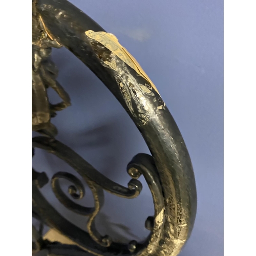 78 - External Victorian iron lamp with ornate wall bracket, converted to electricity, approx 115cmH