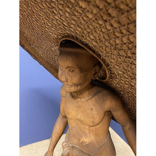 79 - Modern wooden carved figure of an Asian gentleman with large hat