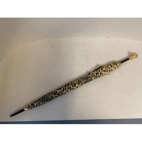 87 - A new leopard skin print design umbrella with gilded metal leopards head handle, from the Ancestral ... 