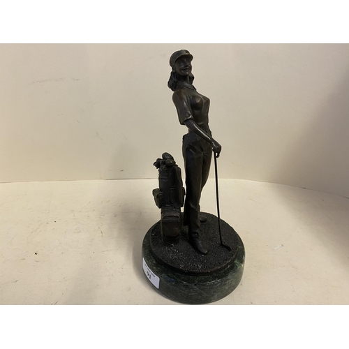 91 - Bronze figurine of a lady golfer, 36cmH