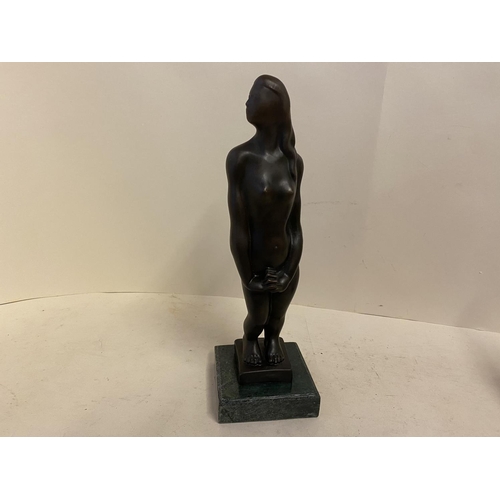 92 - Abstract Bronze figure of a nude lady on stand, 35cmH