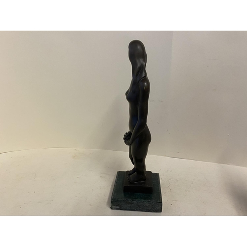 92 - Abstract Bronze figure of a nude lady on stand, 35cmH