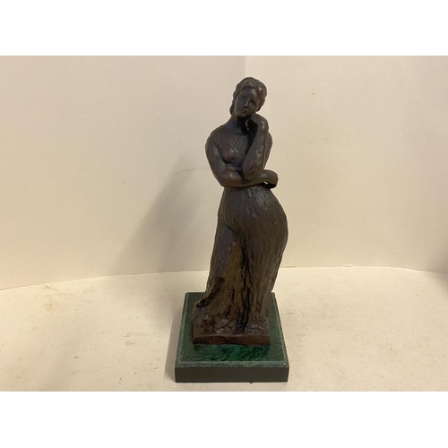 92 - Abstract Bronze figure of a nude lady on stand, 35cmH