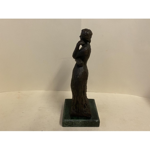 92 - Abstract Bronze figure of a nude lady on stand, 35cmH