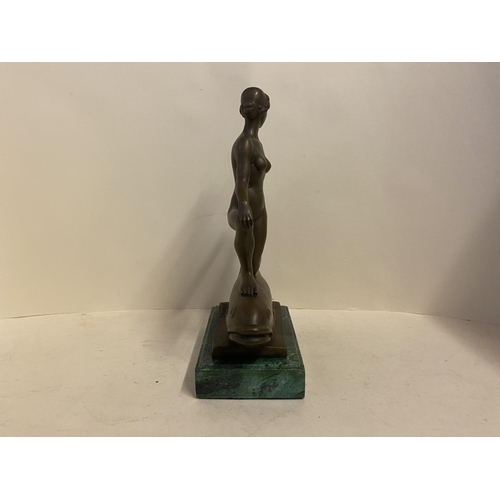 95 - Art Deco bronze of a female nude riding a fish, signed FREMIET, 38cmH,