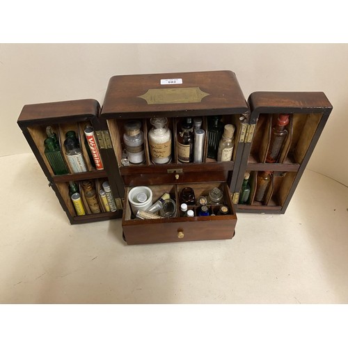 102 - C19th mahogany fitted apothecary's cabinet and contents, Condition - some general wear