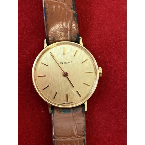 392 - Jaean Renet ladies swiss made wrist watch, brown leather strap