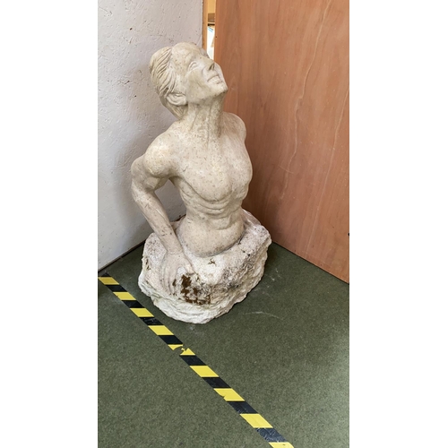 387 - An old marble carving of a life size  male torso, 109 cmH. Purchaser please note-  v heavy - Profess... 