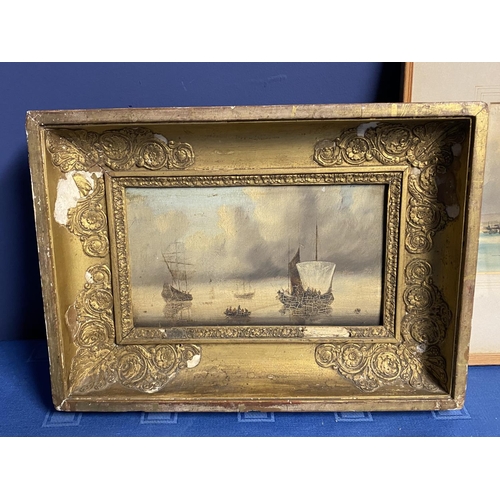 10 - C19th watercolour, sailing ships, initial JE lower right, 16 x 37cm (condition, some tiny foxing mar... 