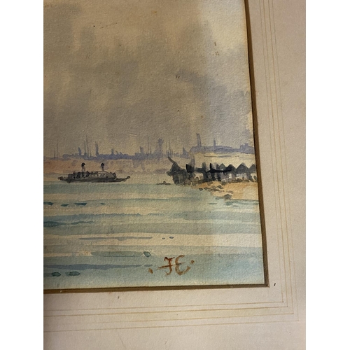 10 - C19th watercolour, sailing ships, initial JE lower right, 16 x 37cm (condition, some tiny foxing mar... 