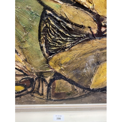 100 - A 1960s studio framed oil on board, An Abstract design composition, signed Bart, 39 x59cm