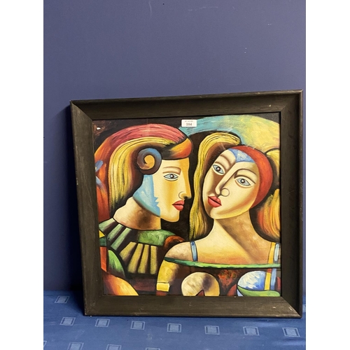 104 - Framed modernist oil painting portrait 44.5 x 44.5cm