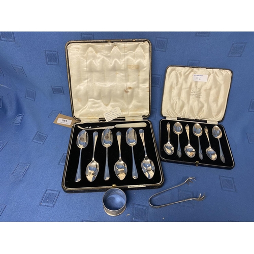 186 - Cased set of 6 hallmarked silver tea spoons,  Sheffield 1927, H A , 2.6 ozt; & a cased set of Hallma... 