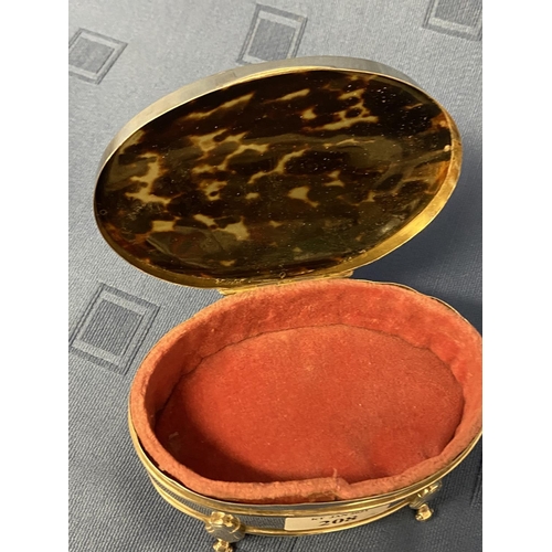 208 - Oval hallmarked silver tortoiseshell box with hinged lid 13 cm D, a smaller circular one 8 cm D, sma... 