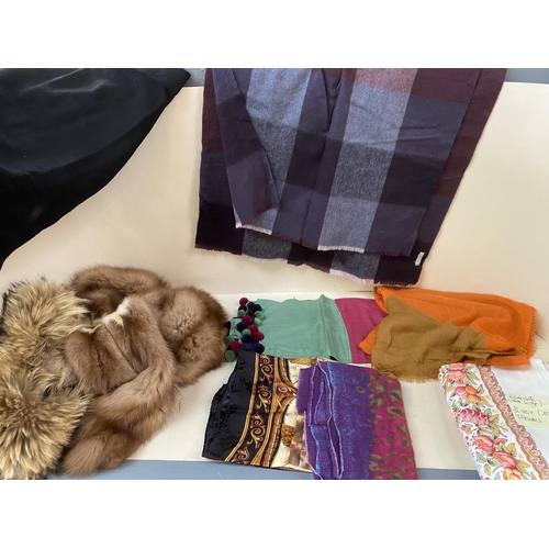 237 - Qty of good quality ladies vintage 3 fur collars, 6 scarves/wraps etc (see images) and a Provencal s... 