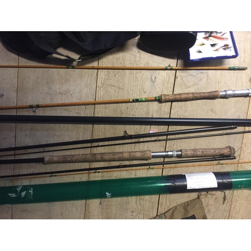 246 - Allcocks 3 piece split cane trout fishing rod (9ft), Daiwa 13ft 6 carbon fibre 4 piece salmon rod, M... 