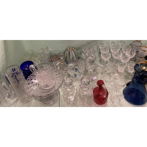 288 - Large quantity of glass ware including quantity of cut glass, plain glass, decanters, ruby jug, larg... 