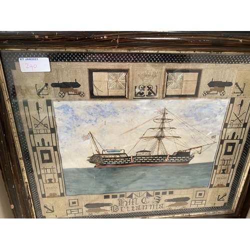 290 - Collection of Maritime items to include a framed and glazed coloured document 