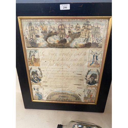 290 - Collection of Maritime items to include a framed and glazed coloured document 