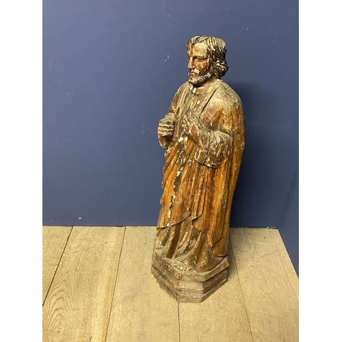 301 - Antique continental carved walnut standing figure, allegedly St Anthony, 90 cm High (condition - muc... 