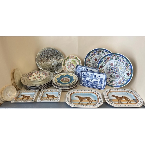 322 - Qty of decorative china and pottery, including Coalport exotic bird plate etc (condition some wear -... 