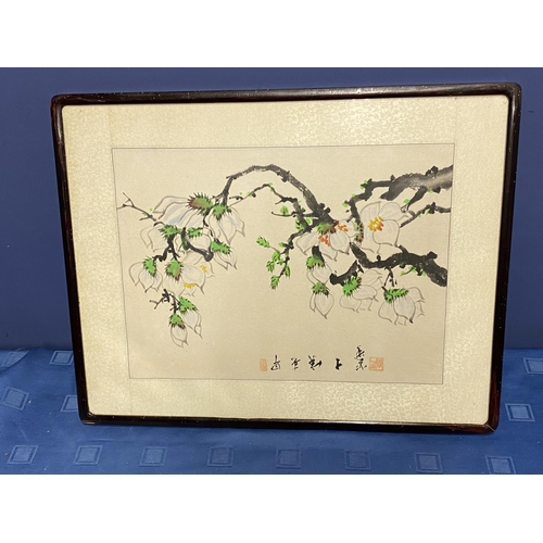 33 - An old Korean painting of a plum tree in blossom, in early Spring with Chinese calligraphy, with att... 