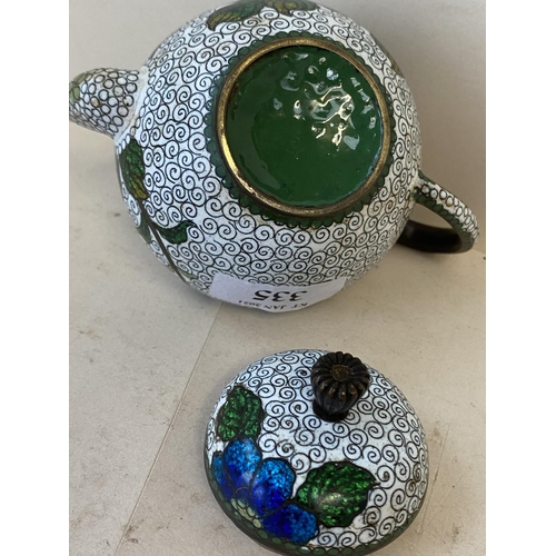 335 - Small cloisonné tea pot and lid, 9.5cmH (Condition - minor crack base of spout)