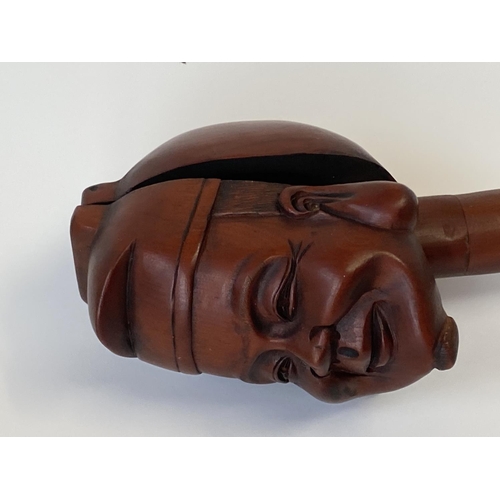 339 - Oriental signed carved wood hinged head, 27cmL