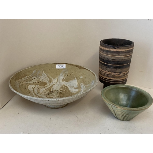 349 - Two signed Studio Pottery bowls, 27cm & 14cm D (condition the small one with a small rim chip, the o... 