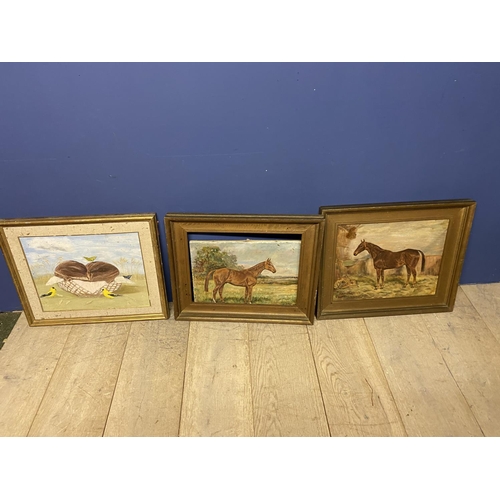 35 - Pair of oil on canvas, Hunter in Stable, Hunter at Grass, signed W Wasdell Trickett 1923 & 1929 (con... 