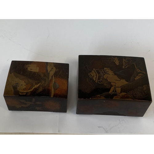 352 - Two Chinese lacquered boxes and lids, the larger 13.5cmL (condition, general wear on both) (2)