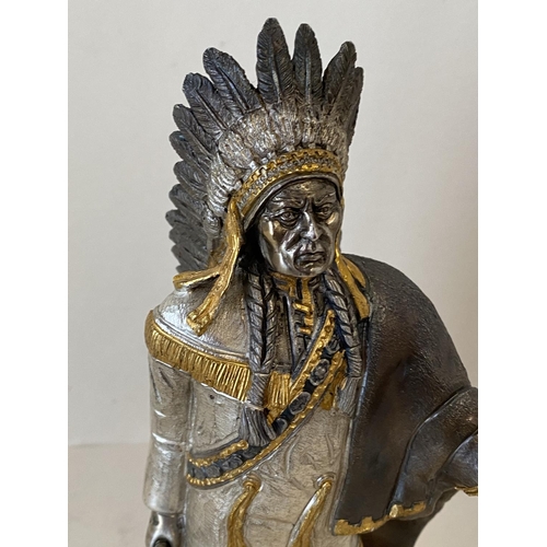 366 - Unusual Good quality  metal figure of a Red Indian warrior, intricately carved and decorated with a ... 