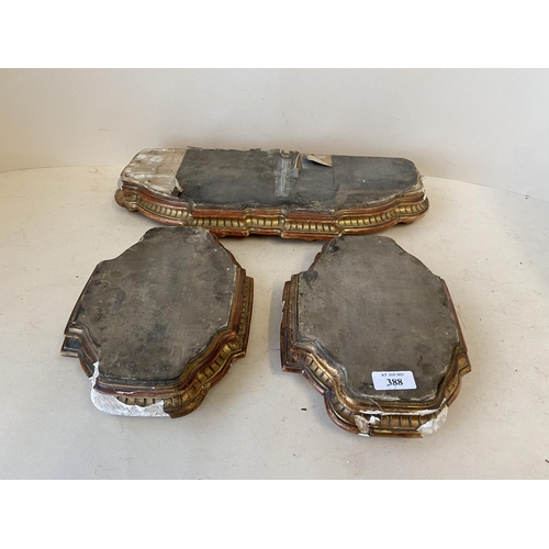 388 - A pair of Regency gesso stands, 24cm L and an oblong stand, (condition, damage and losses) (3)