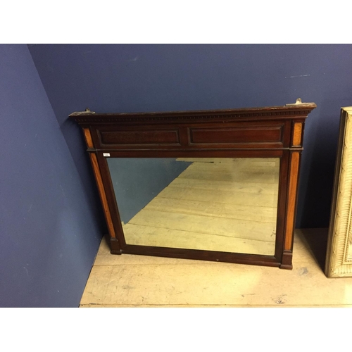 416 - Large overmantel rectangular bevelled glass mirror, set within a stepped mahogany frame, with inset ... 