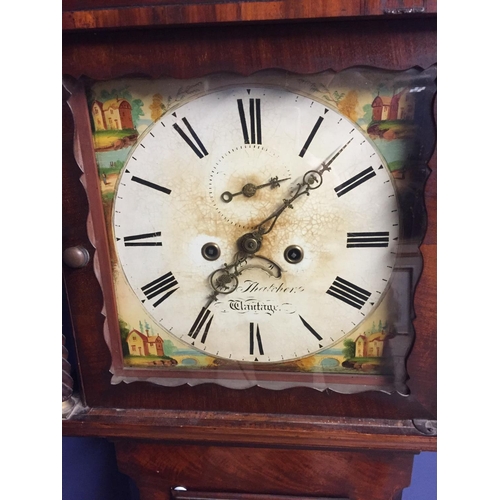 430 - Victorian mahogany short Long Case Clock, with 2 lead weights, painted on dial Thatcher Wantage, 180... 