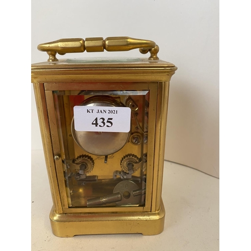 435 - Good brass carriage clock, white enamel dial Littlejohn Stirling Dunfermline.  The mechanism strikin... 