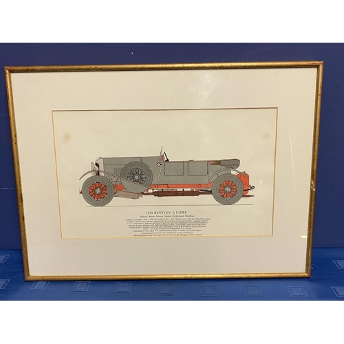 55 - Set of 4 framed and glazed vintage car colour drawings, Bentley, Aston Martin, Mercedes Benz, all wi... 