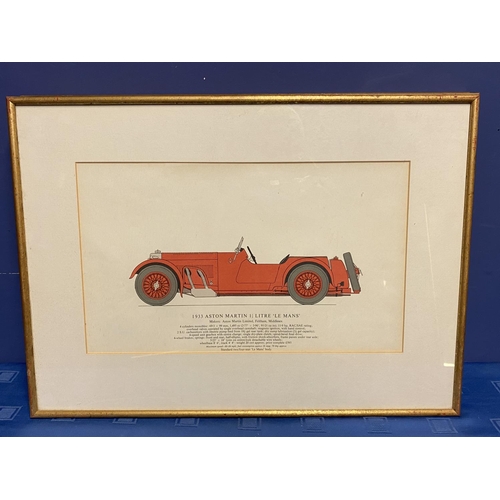 55 - Set of 4 framed and glazed vintage car colour drawings, Bentley, Aston Martin, Mercedes Benz, all wi... 